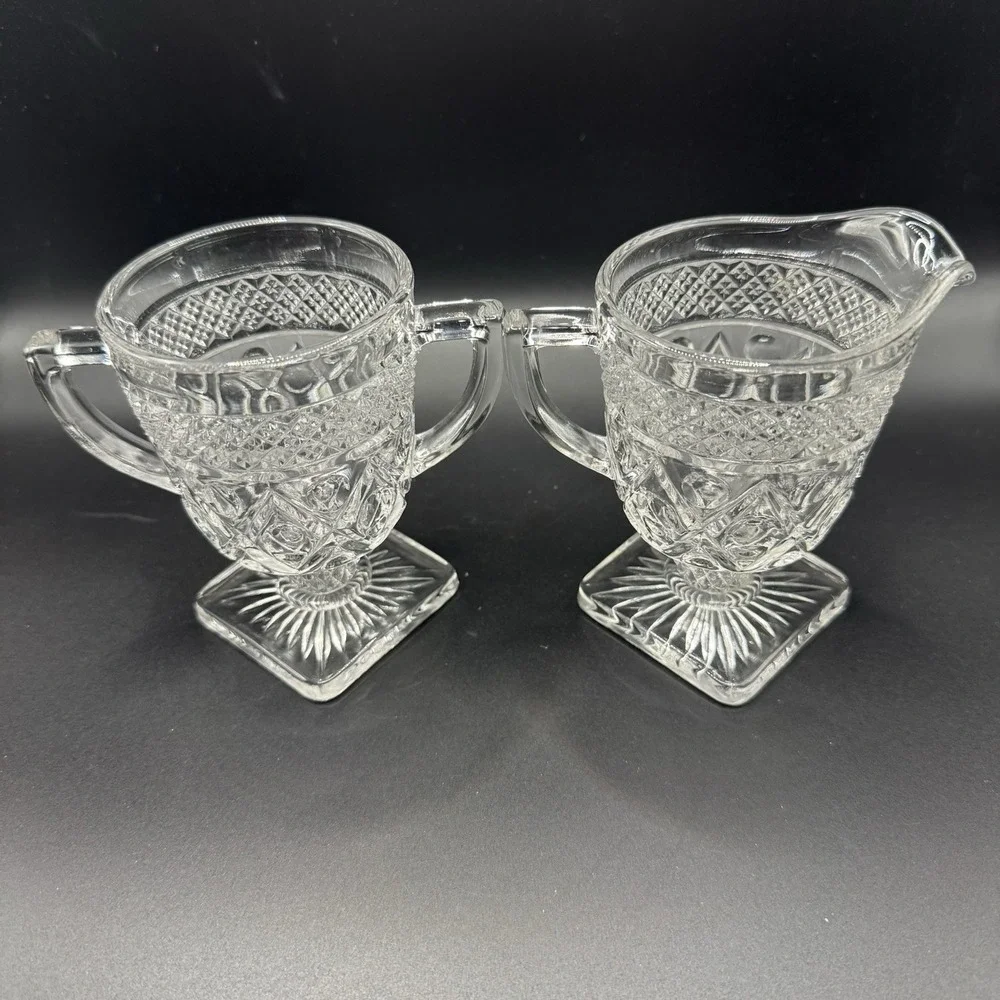 IMPERIAL GLASS OHIO Cape Cod Clear Creamer & Open Sugar with Fancy Stem